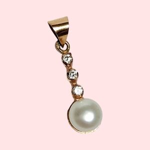 14K Rose Gold White Topaz & Pearl Pendant 1.0"